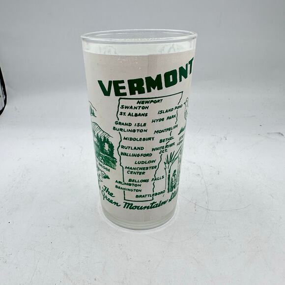 Vintage Vermont State Souvenir Glass Frosted Tumbler Hazel Atlas MCM Cocktail - Picture 2 of 9
